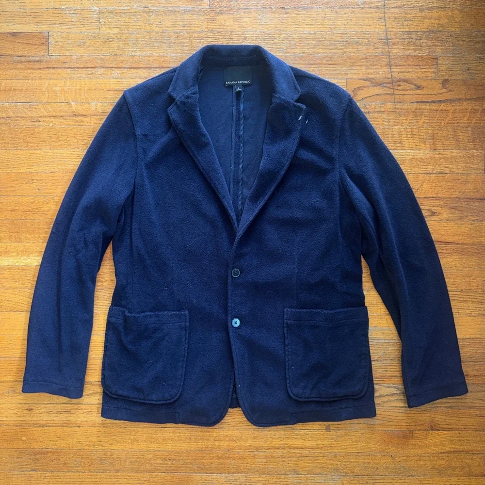 Banana Republic Mens Navy Blue Fleece Knit Blazer Sport Coat Large
